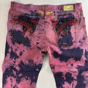 Robins Jeans Men 42x35 Pink Acid Wash Biker Rockstar Embellished Streetwear